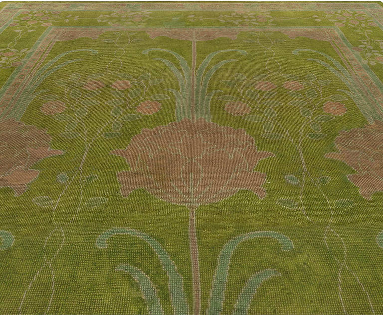 20th Century Arts & Crafts Voysey Donegal Rug in Stunning Green