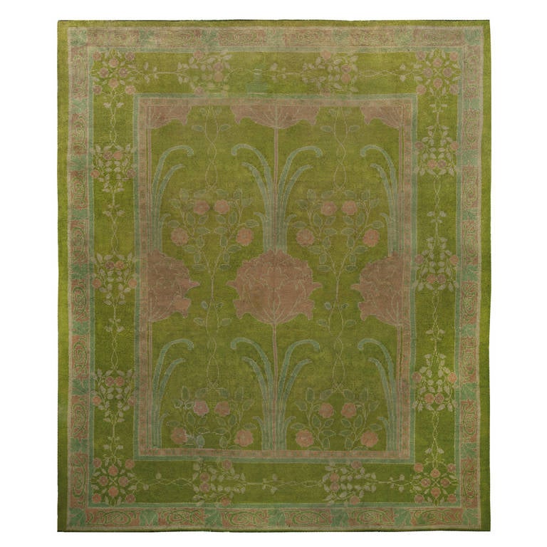 Arts and Crafts Voysey Donegal Rug in Stunning Green at 1stDibs