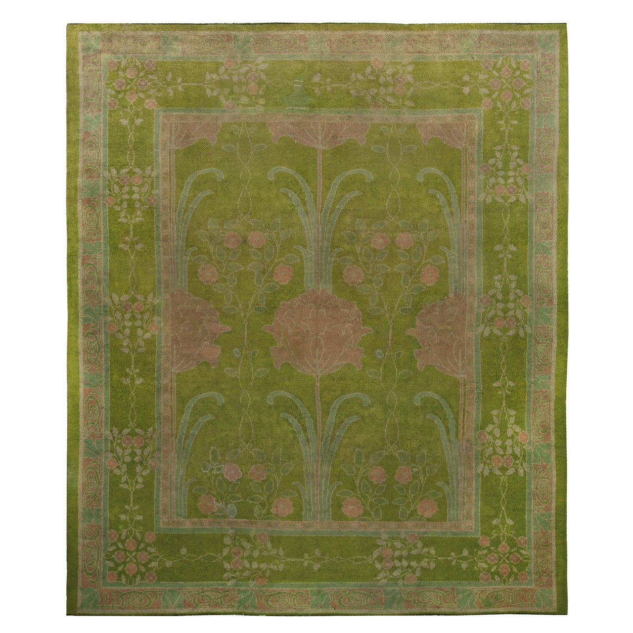 Arts & Crafts Voysey Donegal Rug in Stunning Green
