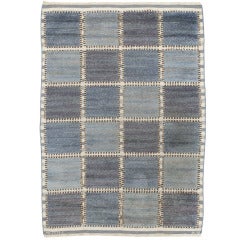 A Swedish Half Pile Rug "Gyllenrutan Blue" by Barbro Nilsson for Märta Måås-Fjetterström