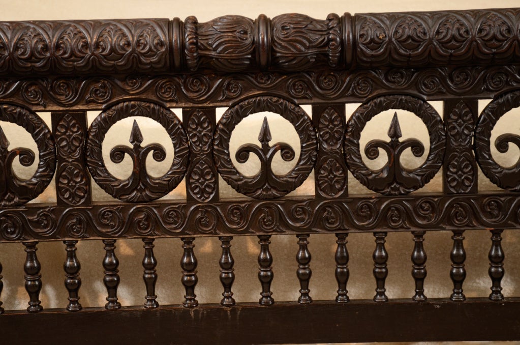 19th Century A Finely Carved Anglo-Indian Ebonized Mahogany Tester Bed