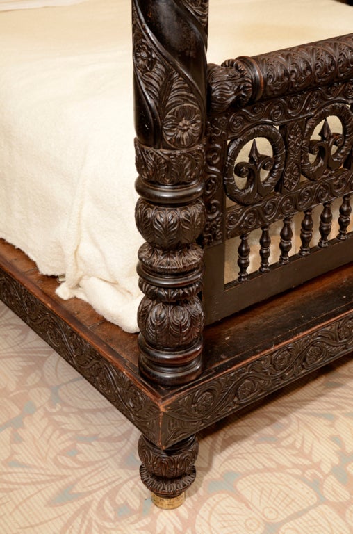 A Finely Carved Anglo-Indian Ebonized Mahogany Tester Bed 1