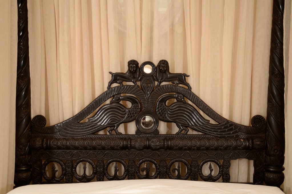 A Finely Carved Anglo-Indian Ebonized Mahogany Tester Bed 2