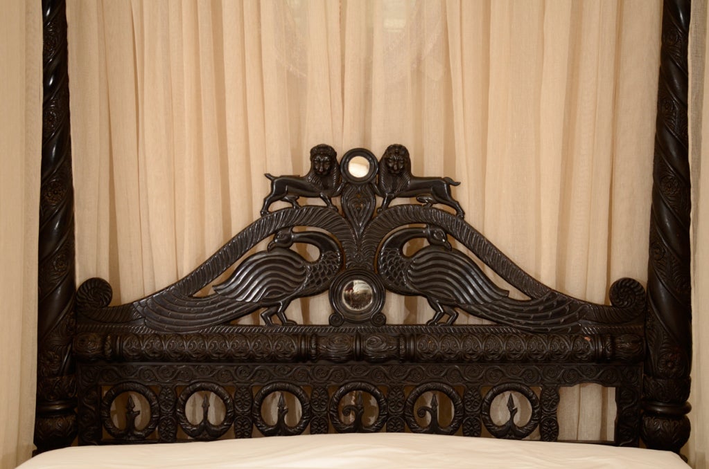 A Finely Carved Anglo-Indian Ebonized Mahogany Tester Bed 2