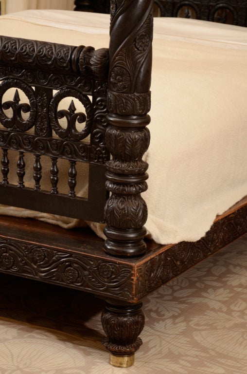 A Finely Carved Anglo-Indian Ebonized Mahogany Tester Bed 4