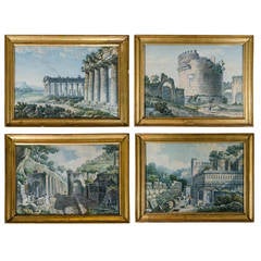 Set of Four Watercolors of Ancient Ruins, Circle of Ducros