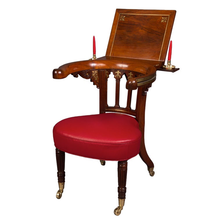 A Very Fine Rosewood and Brass Inlaid Regency Library Reading Chair For Sale