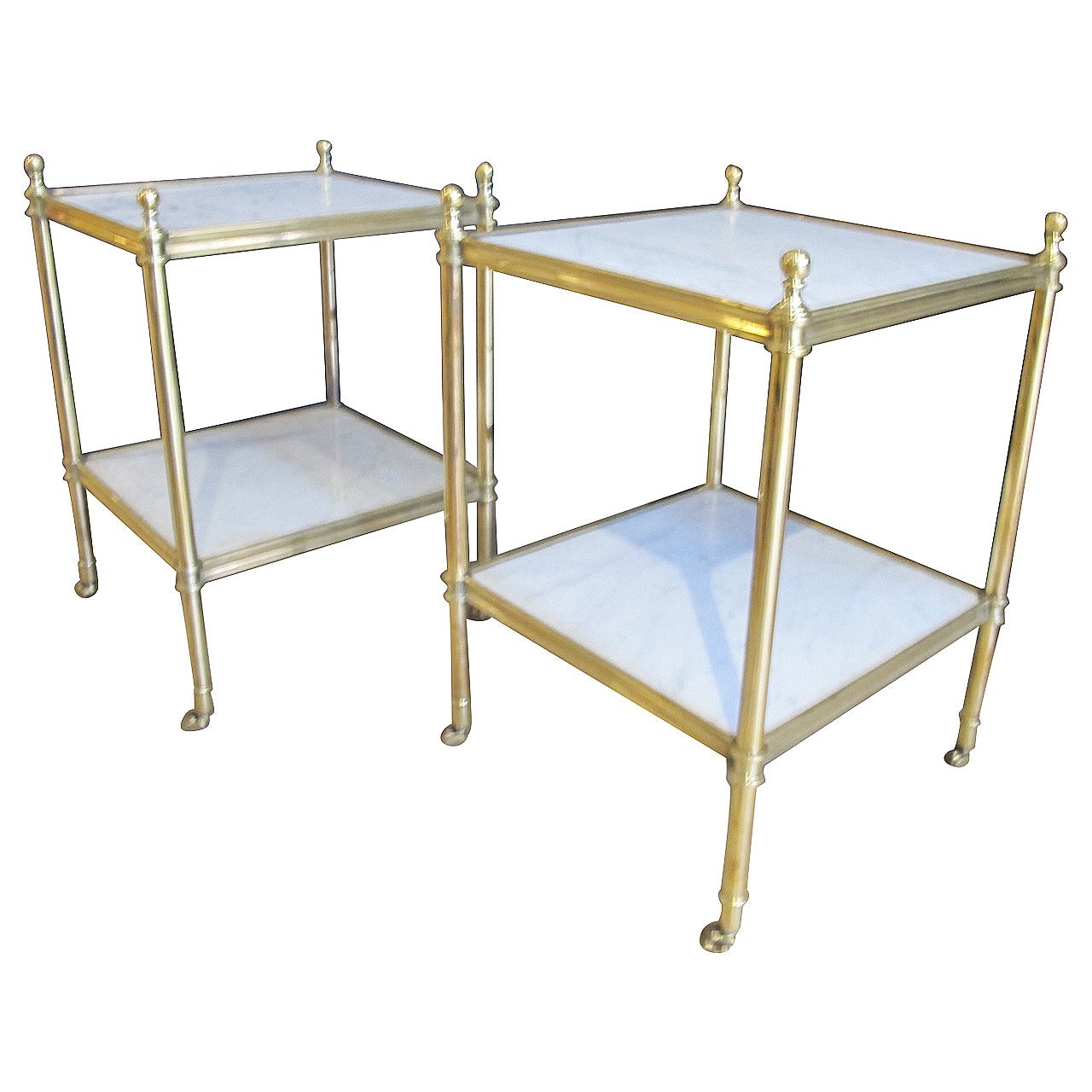 Very Good Quality Solid Cast Brass & Marble Side Tables, 1940s