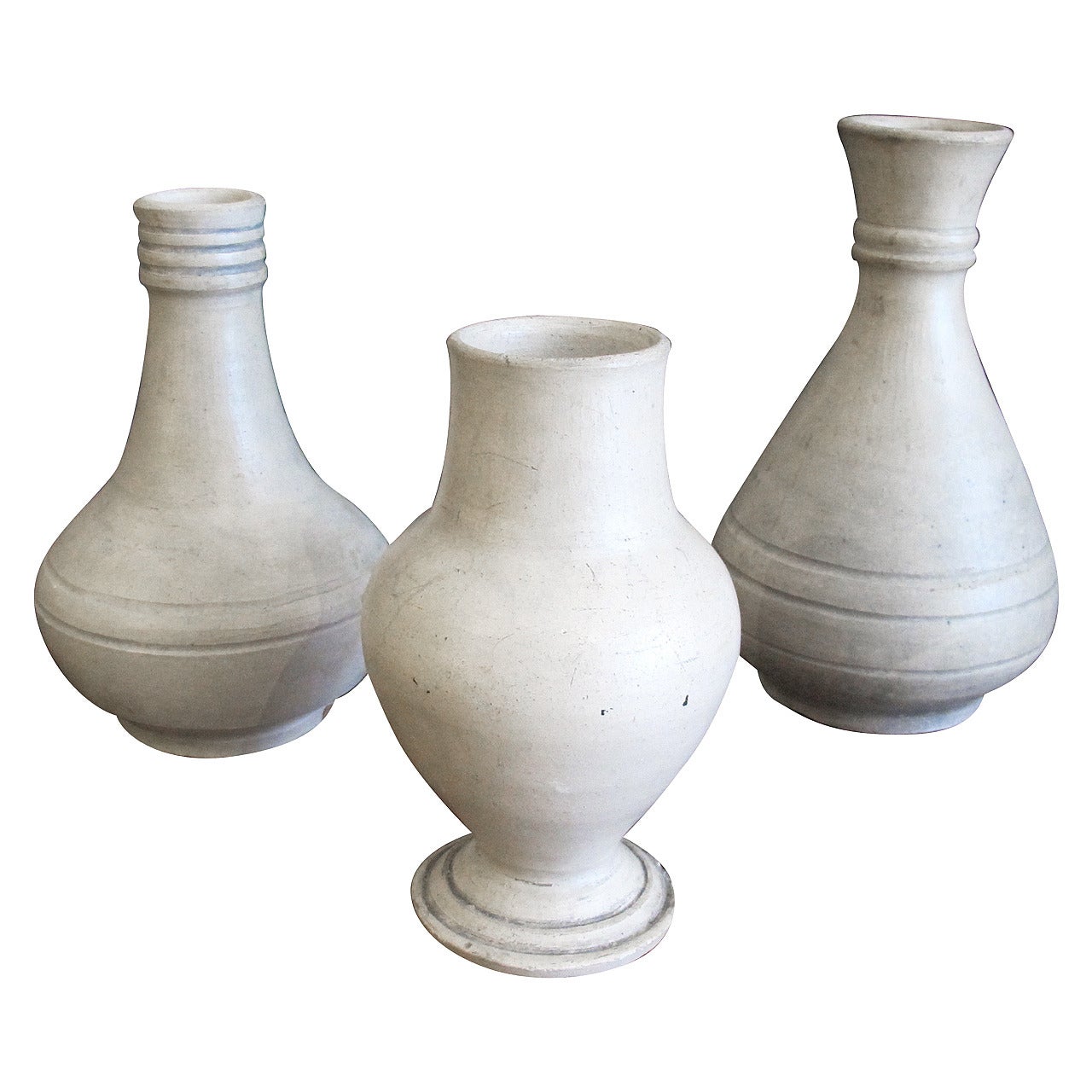 A Set of 3 White Glazed Vases, 'Poteries Martinique'