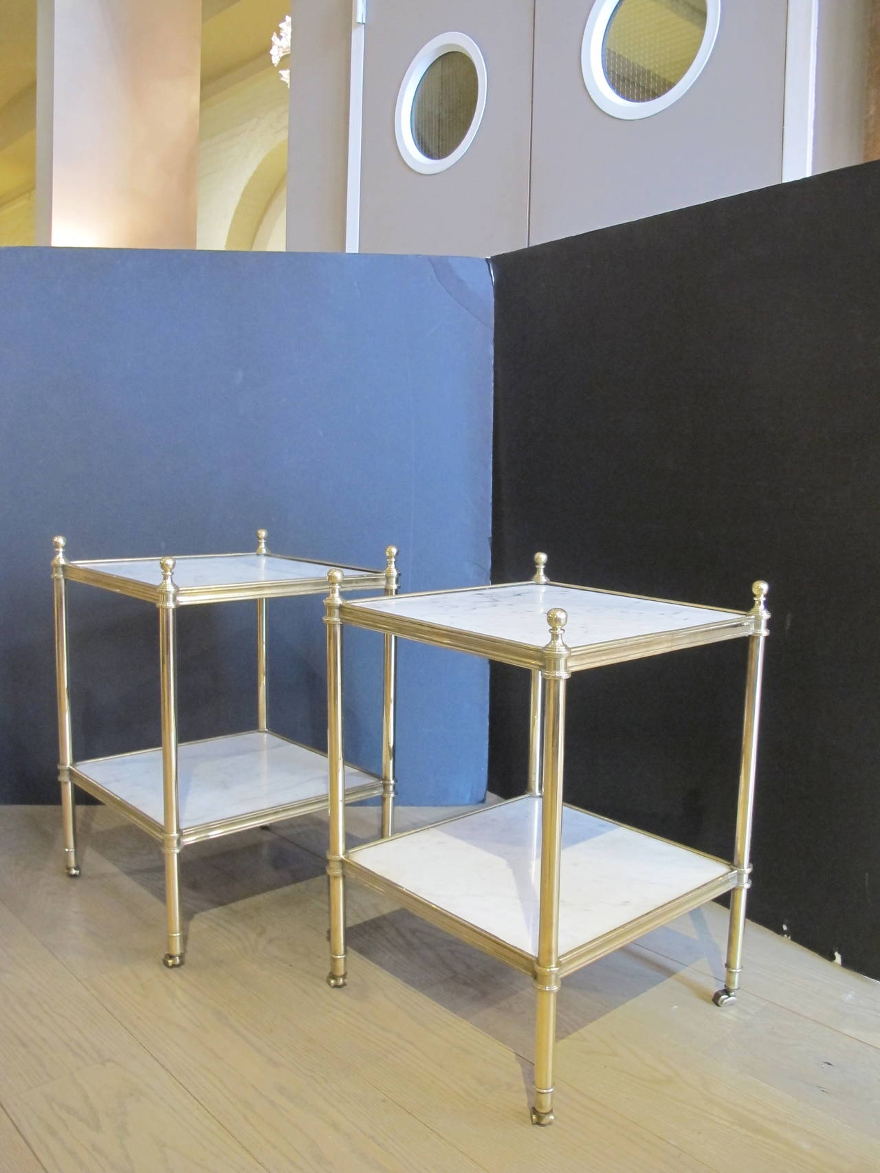 Neoclassical Revival Very Good Quality Solid Cast Brass & Marble Side Tables, 1940s