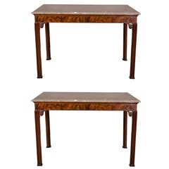 A Pair of George III Mahogany Console Tables with Grey Fossil Marble Tops