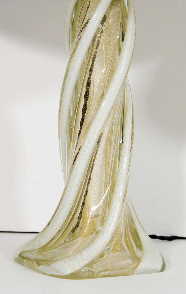 Pair of Murano Glass Twist Table Lamps Attributed to Seguso