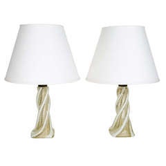 Pair of Murano Glass Twist Table Lamps Attributed to Seguso