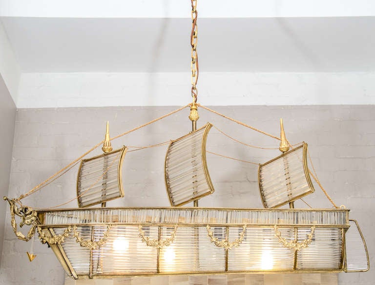A Continental Crystal and Gilt-Metal Mounted Ship Chandelier 2