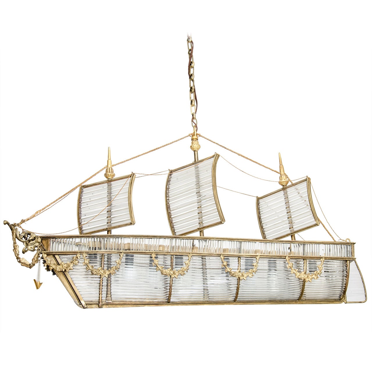 A Continental Crystal and Gilt-Metal Mounted Ship Chandelier