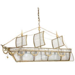 A Continental Crystal and Gilt-Metal Mounted Ship Chandelier