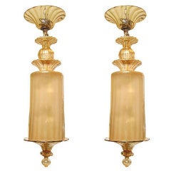 Vintage Pair of 1920s-30s Venetian Glass Hanging Lamps