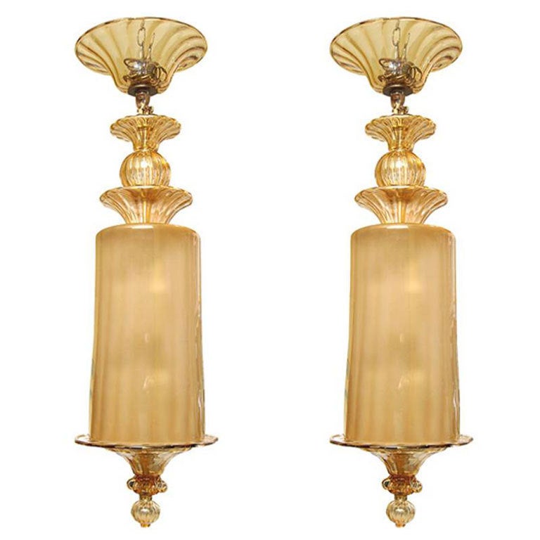 Pair of 1920s-30s Venetian Glass Hanging Lamps For Sale