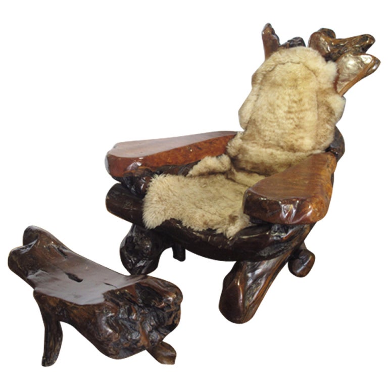 A Studio School Redwood Lounge Chair and Ottoman, 1970s