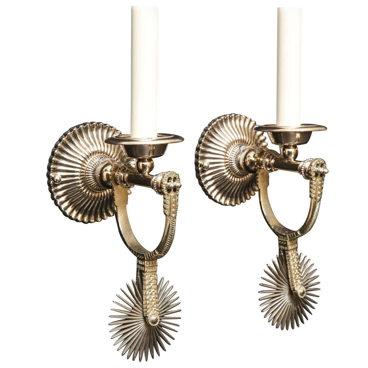 Iron and Silver Gaucho Spur Sconces with Articulating Spurs For Sale