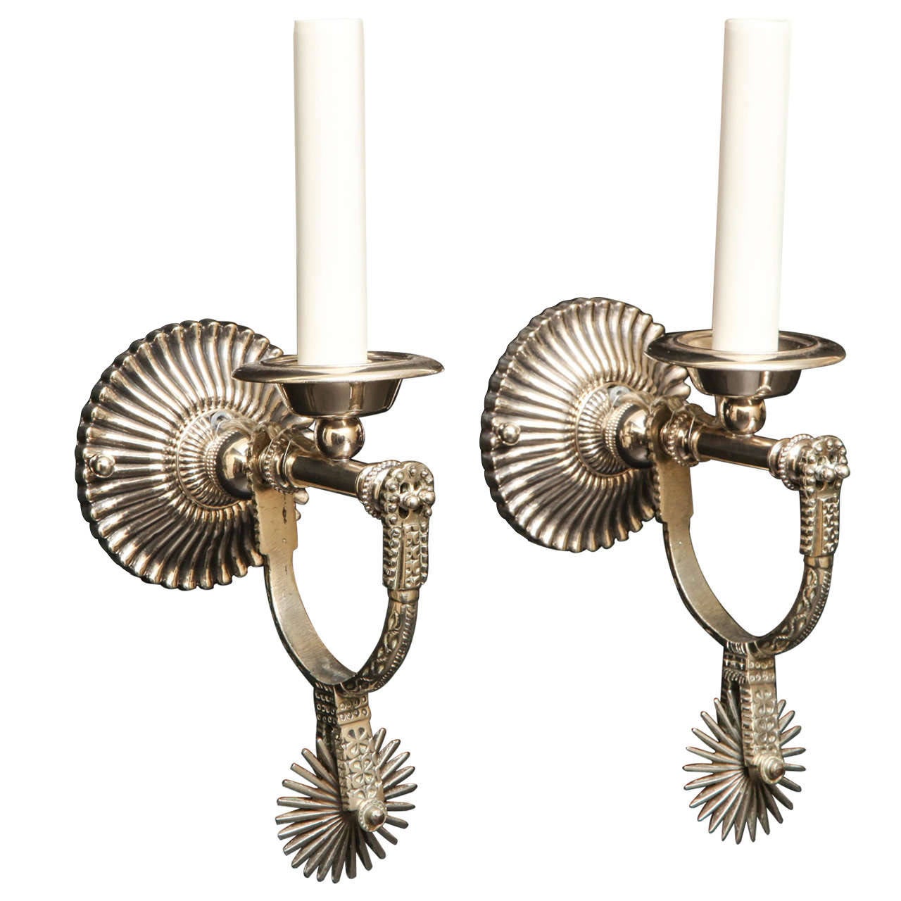Silver, Iron and Bronze Gaucho Spur Sconces For Sale
