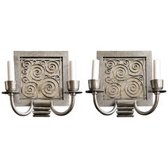Hammered Iron Mirrored Back Sconces with Scrolled Decoration