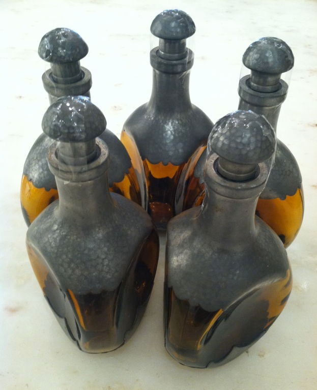 Set of 5 Pewter Decanters
