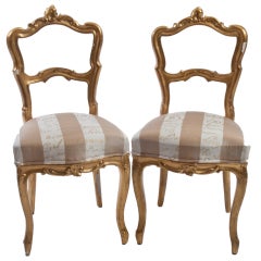 Two French Gilded Wood Side Chairs