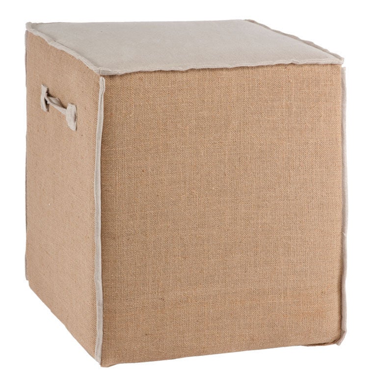 Burlap and Linen Cube Stool at 1stDibs