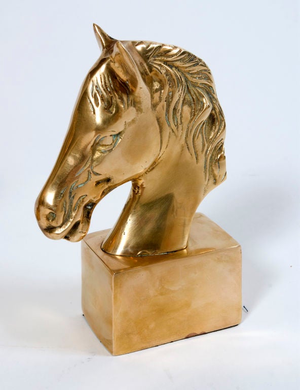 20th Century Pair of Brass Horse Head Bookends