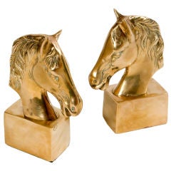 Vintage Pair of Brass Horse Head Bookends