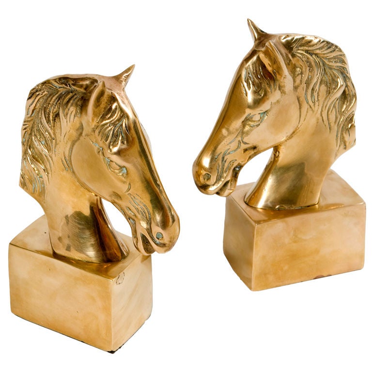 Pair of Brass Horse Head Bookends