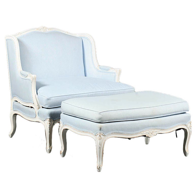 Louis XV style Bergere Chair and Ottoman