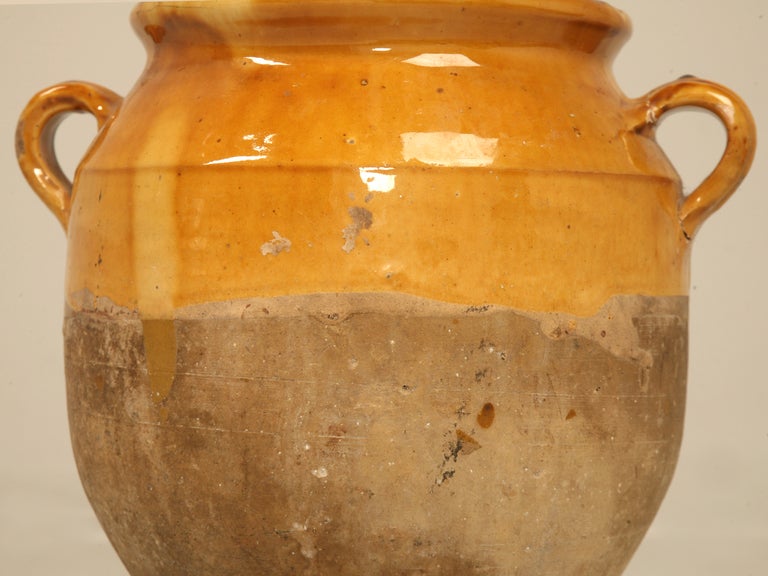 Terracotta Original Authentic Antique French Confit Pot w/Great Multi-Tone Gold Glaze