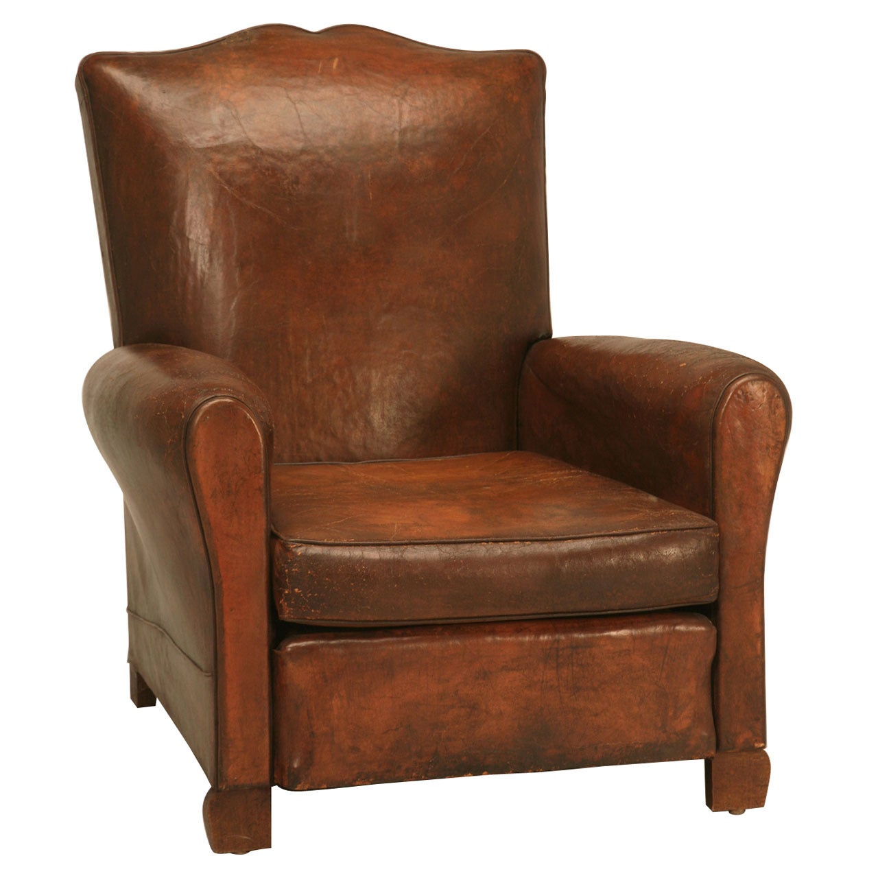 French Deco Leather Moustache Back Club Chair