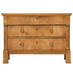 Unrestored French Empire, Three-Drawer Columned Walnut Commode