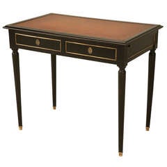Restored Vintage French Louis XVI Ebonized Mahogany Two Drawer Desk/Vanity