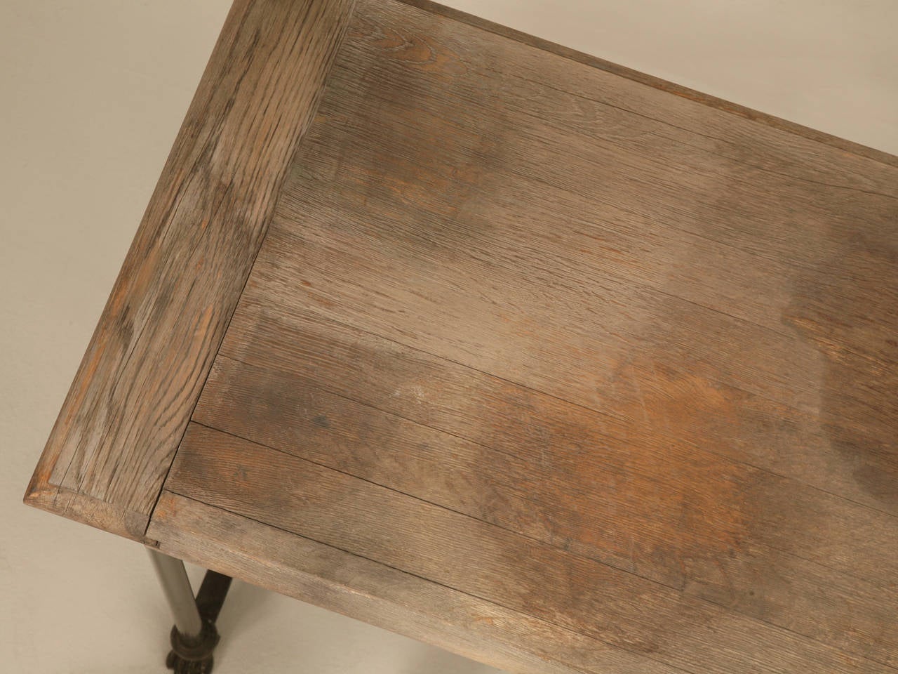 French Industrial Oak and Steel Paw Console Table