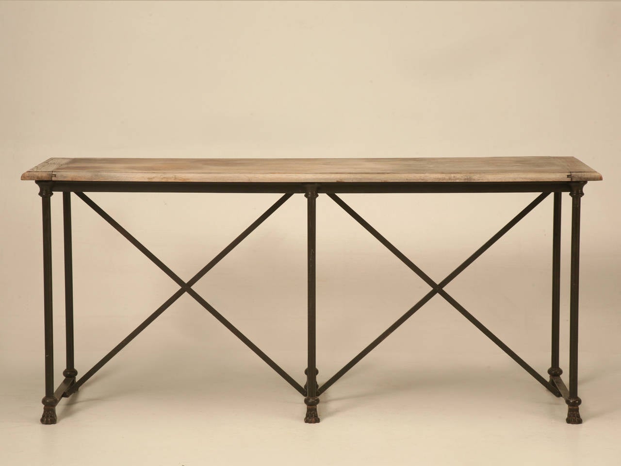 Late 20th Century Industrial Oak and Steel Paw Console Table