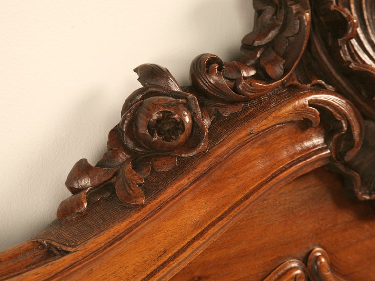 Antique French Walnut Rococo Headboard-Queen Conversion Candidate In Good Condition In Chicago, IL