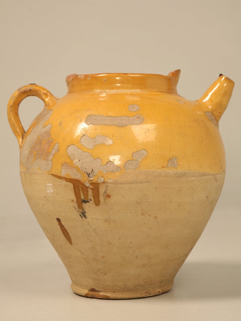 Pottery Original Antique French Water Jug w/Stunning Yellow Glaze c1900