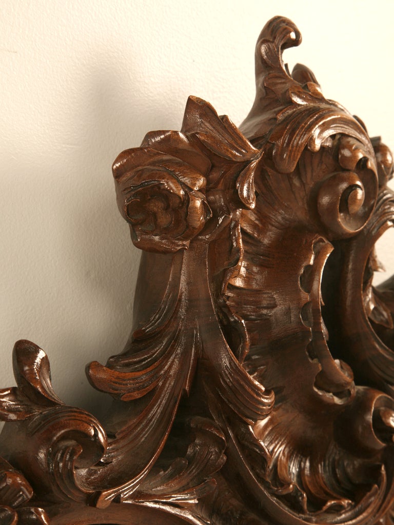 Hand-Carved Antique French Rococo or Louis XV Walnut Full-SIze Headboard c1900  For Sale