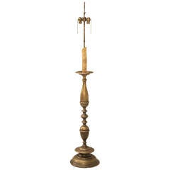 Late 19th Century Antique French Brass Candlestick Fitted as a Lamp