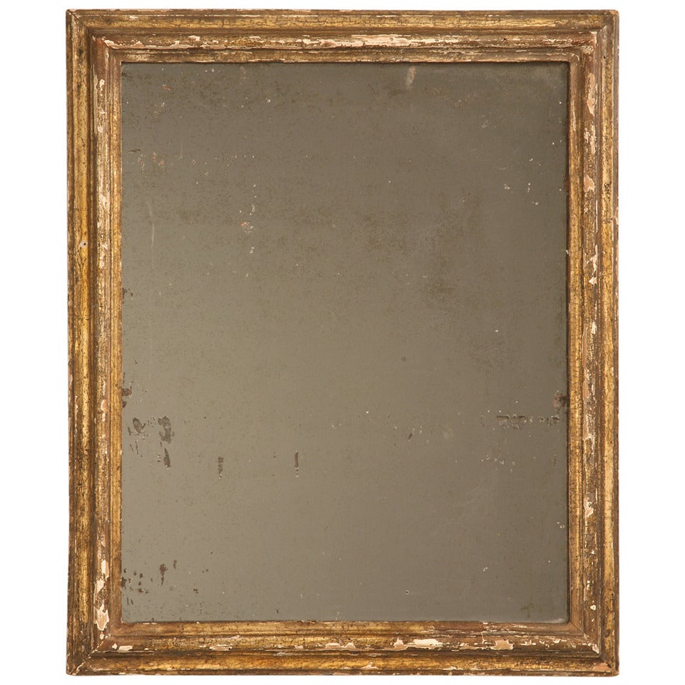 Circa 1800 Rustic Original Antique French Gilded Mirror with Heavy Patination*