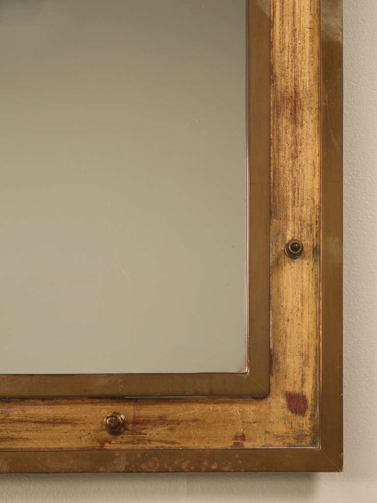 Vintage French Industrial Brass Mirror with Rivet Decoration at 1stDibs