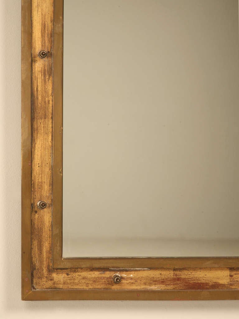 Vintage French Industrial Brass Mirror with Rivet Decoration at 1stDibs
