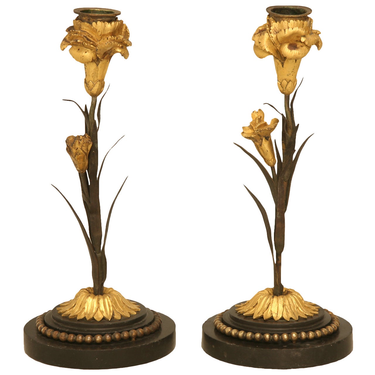 Pair of Magnificent Antique French Dore Candlesticks