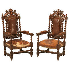 Pair of French Barley Twist Over the Top Throne Chairs