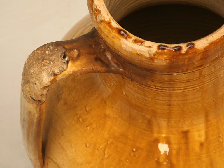 Glazed Italian Enameled Terracotta Olive Oil Jar from Puglia Region