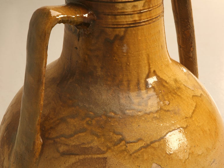 19th Century Italian Enameled Terracotta Olive Oil Jar from Puglia Region